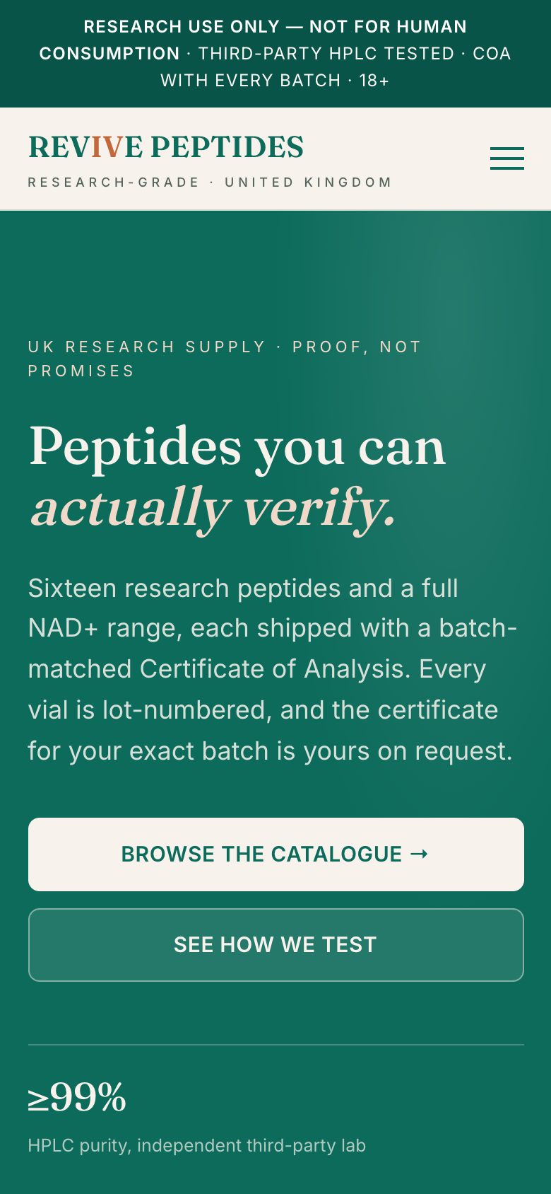 RevIVe Peptides mobile site