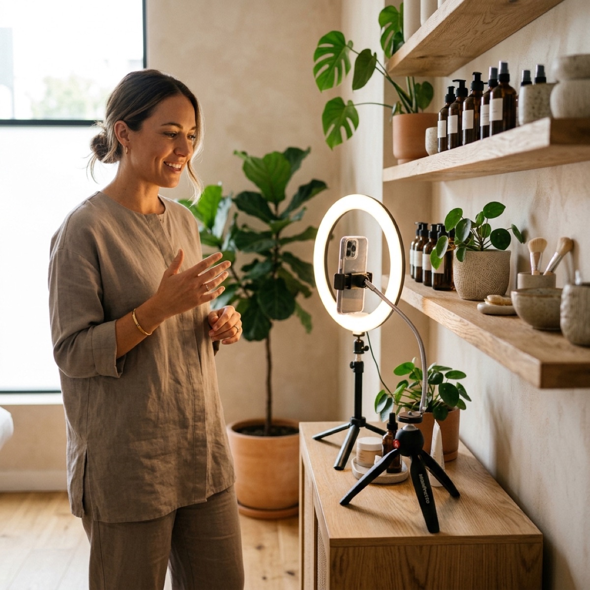 Illustrative photo: a practitioner filming a skincare video